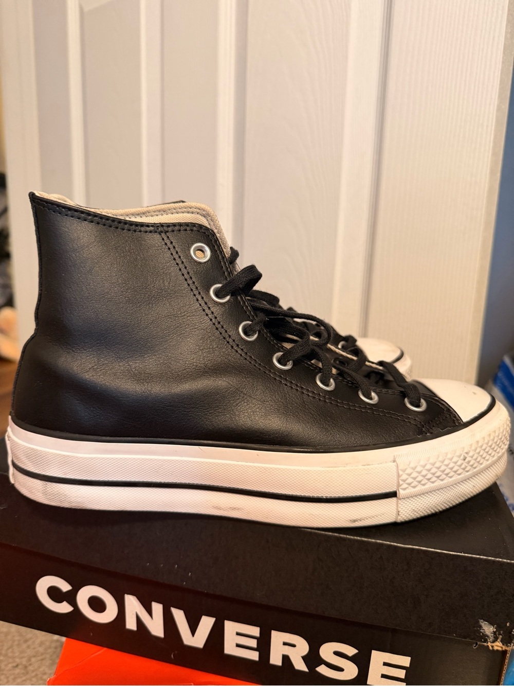 Converse Black Leather High-Top Sneakers with White Sole